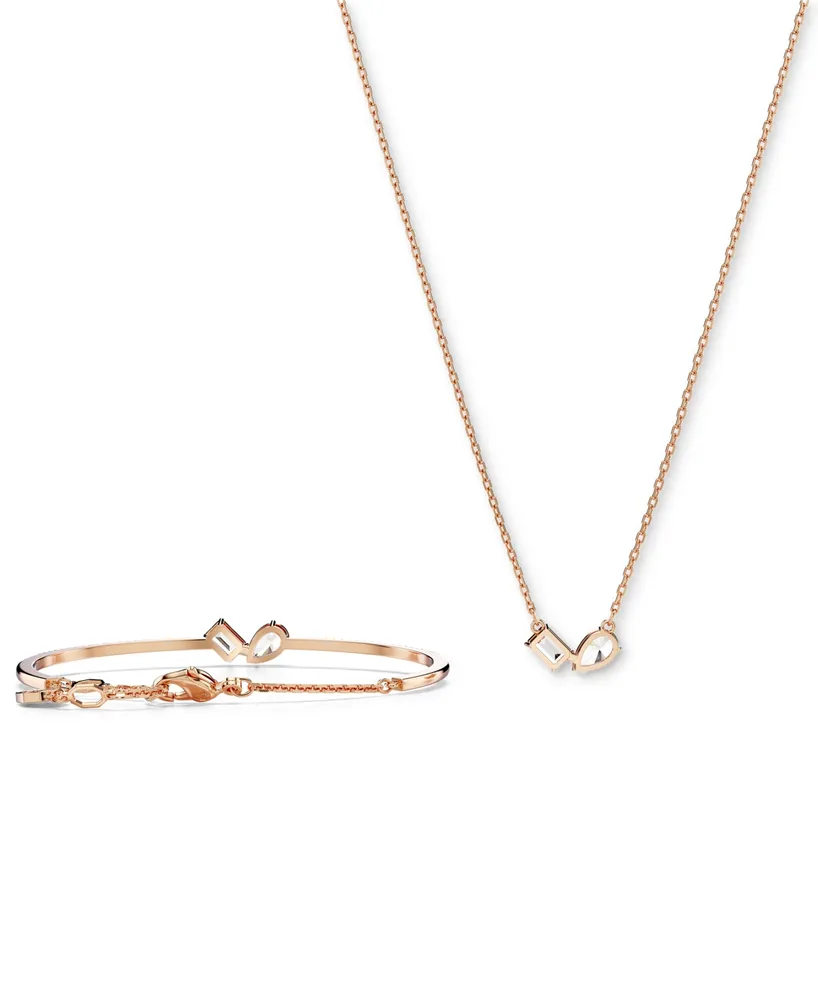 Swarovski Rose Gold-Tone Mesmera Mixed Cuts Bangle Bracelet & Pendant Necklace Set, 15" + 2-3/4" extender