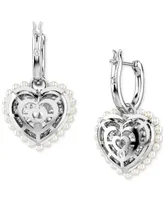 Swarovski Rhodium-Plated Crystal & Imitation Pearl Heart Charm Hoop Earrings