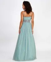 Say Yes Juniors' Rhinestone-Embellished Mesh-Waist Gown, Created for Macy's