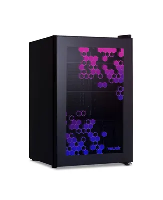 Newair Prismatic Series 85 Can Beverage Refrigerator with Rgb HexaColor Led Lights, Mini Fridge for Gaming, Game Room, Party Festive Holiday Fridge wi