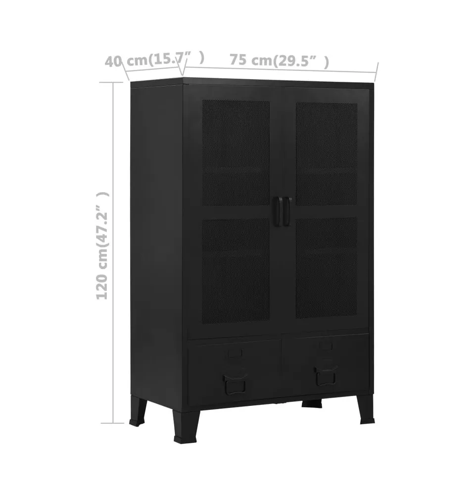 Office Cabinet with Mesh Doors Industrial Black 29.5"x15.7"x47.2" Steel