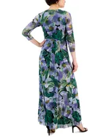 Anne Klein Women's 3/4-Sleeve Floral-Print Maxi Dress
