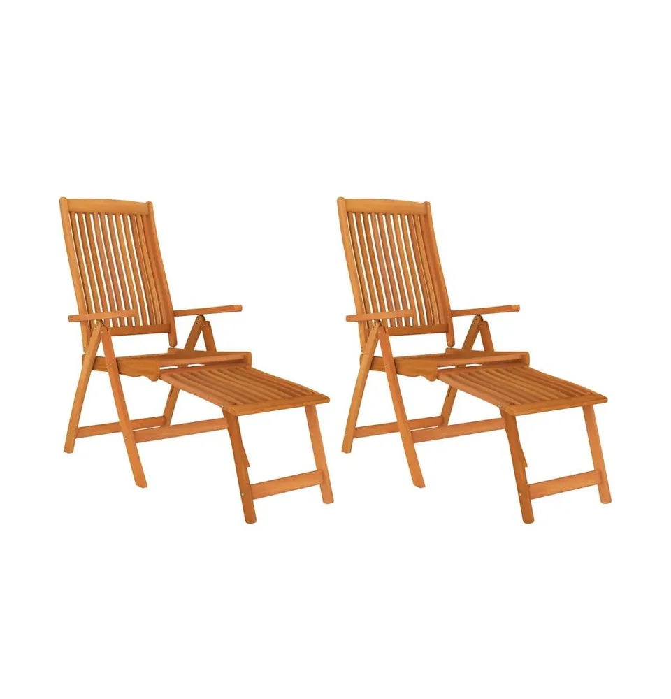 Folding Patio Chairs with Footrests 2 pcs Solid Wood Eucalyptus