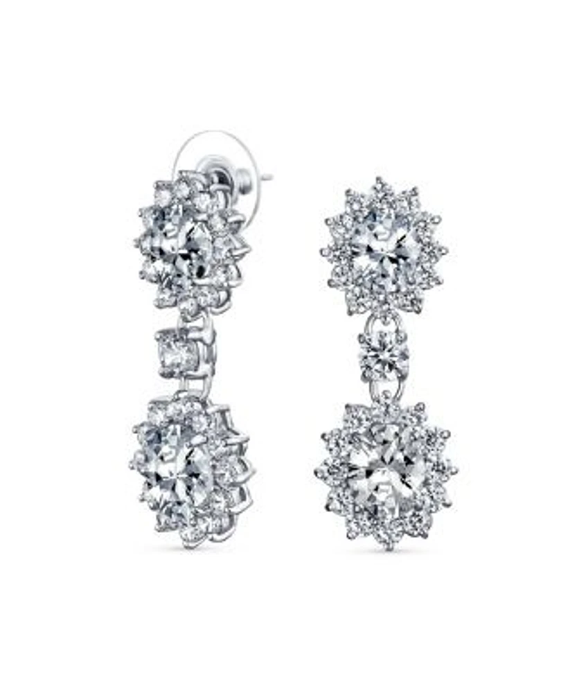 Bling Jewelry Art Deco Style Crown Halo Oval Cubic Zirconia Clear Cz Fashion Formal Dangle Drop Earrings Prom Rhodium Plated