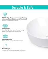 16" Round Porcelain Ceramic Bathroom Countertop Vessel Sink w/Pop up Drain Hotel