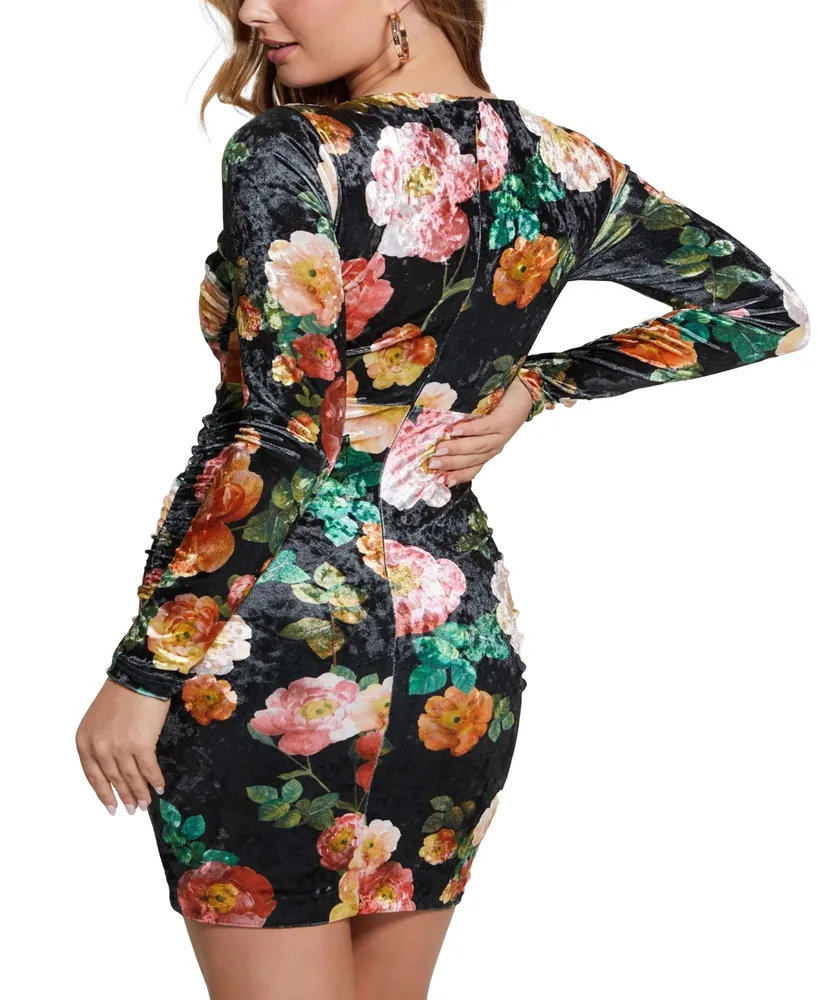 Guess Women's Tess Velvet Floral-Print Bodycon Dress