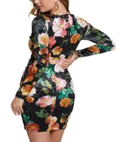 Guess Women's Tess Velvet Floral-Print Bodycon Dress