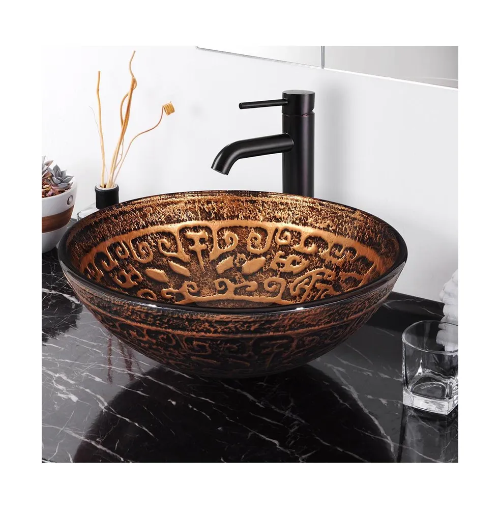 Tempered Glass Round Vessel Sink Antique Totem Above Counter Bathroom Vanity Bowl Basin