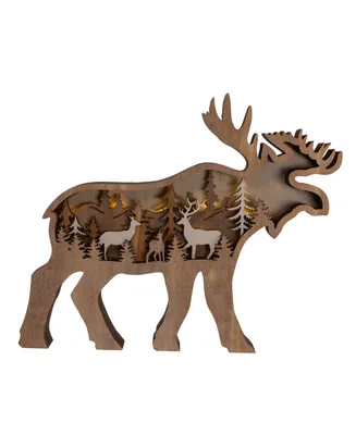 Kurt Adler 12" x 9.5" Wooden Light-Up Moose Table Piece