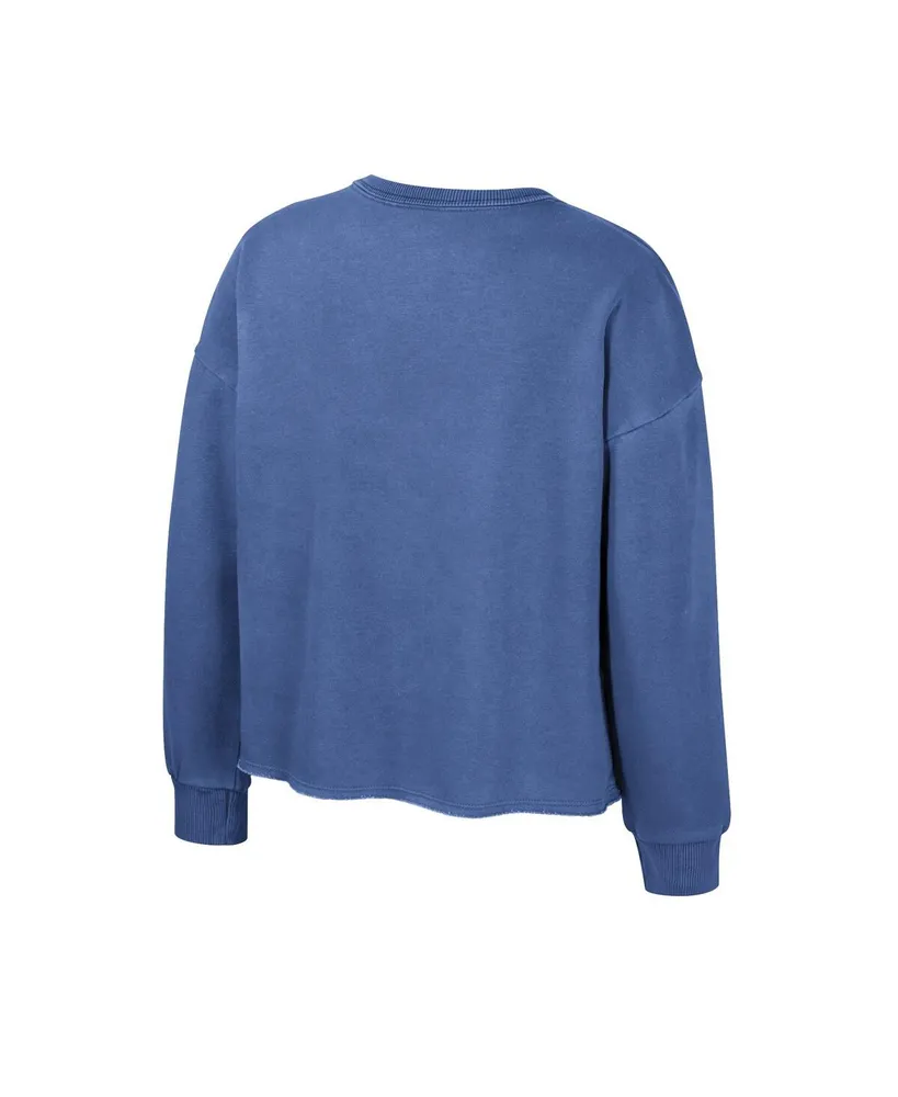 Big Girls Colosseum Royal Duke Blue Devils Audrey Washed Fleece Pullover Crewneck Sweatshirt