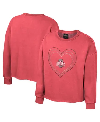 Big Girls Colosseum Scarlet Ohio State Buckeyes Audrey Washed Fleece Pullover Crewneck Sweatshirt