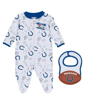 Newborn and Infant Boys Girls Wear by Erin Andrews White Indianapolis Colts Sleep Play Full-Zip Sleeper Bib Set