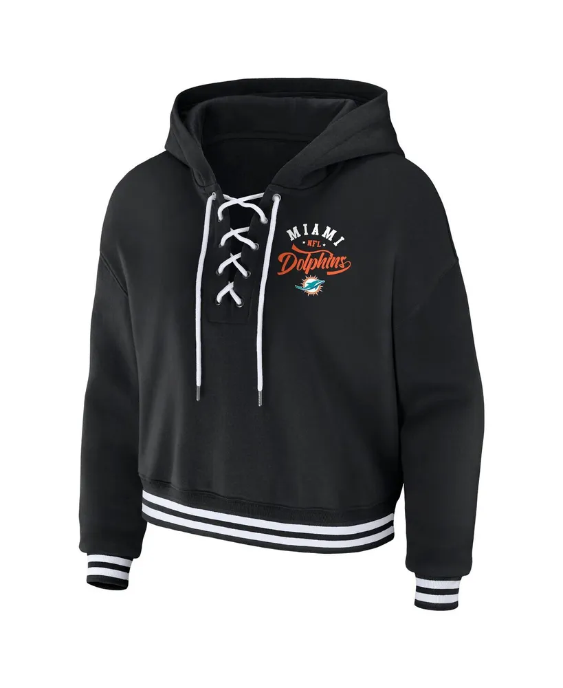 Women's Wear by Erin Andrews Black Miami Dolphins Lace-Up Pullover Hoodie