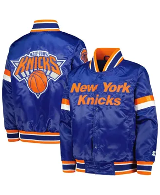 Big Boys Starter Blue New York Knicks Home Game Varsity Satin Full-Snap Jacket