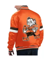Men's Starter Orange Distressed Cleveland Brown Gridiron Classics Home Game Satin Full-Snap Varsity Jacket