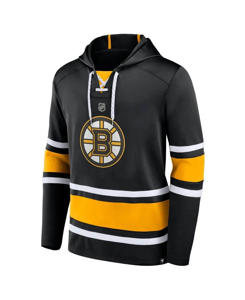 Men's Fanatics David Pastrnak Black Boston Bruins Name and Number Lace-Up Pullover Hoodie