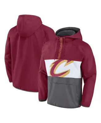 Men's Fanatics Wine, Gray Cleveland Cavaliers Anorak Flagrant Foul Color-Block Raglan Hoodie Half-Zip Jacket