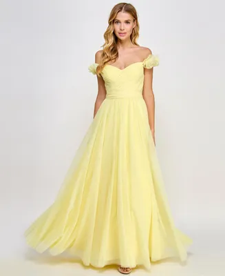 City Studios Juniors' Rosette Off-The-Shoulder Tulle Gown, Created for Macy's