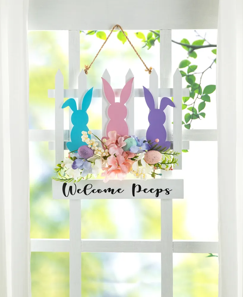 Glitzhome 14" L Easter Wooden Bunny Fence Door Hanger