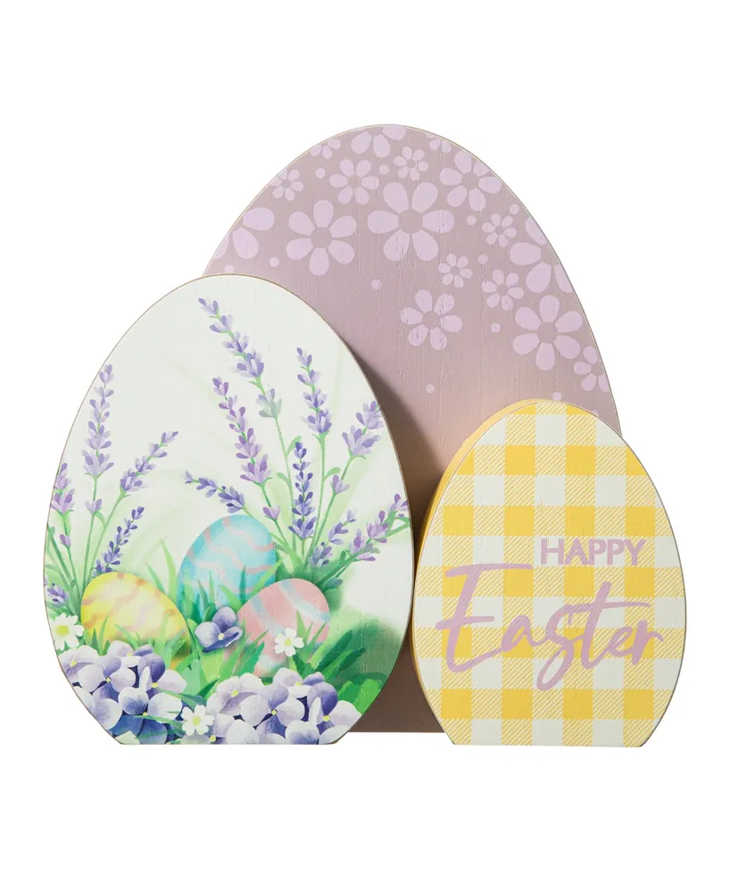 Glitzhome 7.75" H Easter Wooden Eggs Table Decor