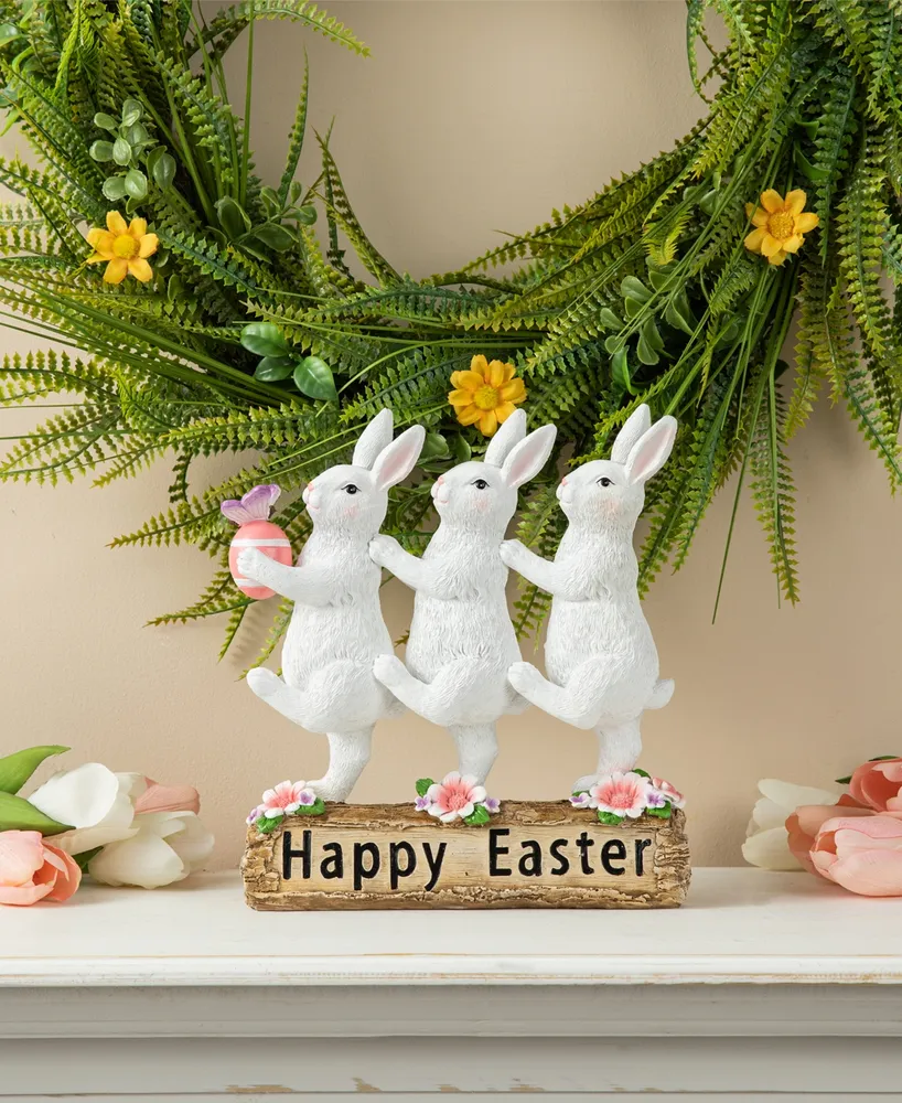 Glitzhome 9.25" H Easter Resin Triple Bunny Table Decor