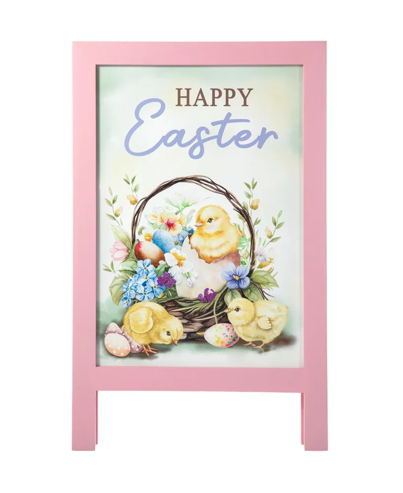 Glitzhome 24" H Easter Wooden Baby Chicken Easel Porch Sign