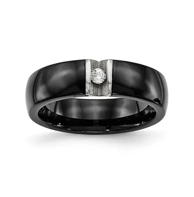 Chisel Stainless Steel Polished Laser Cut Black Ceramic Cz Ring