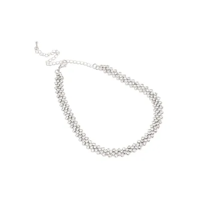 Sohi Women's Silver Embellished Cluster Necklace