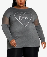 Avenue Plus Size Mesh Sleeve Round Neck Top