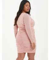 Quiz Plus Size Mesh Wrap Ruched Dress