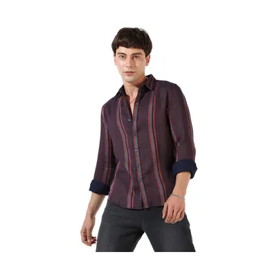 Campus Sutra Men's Maroon Striped Regular Fit Casual Shirt