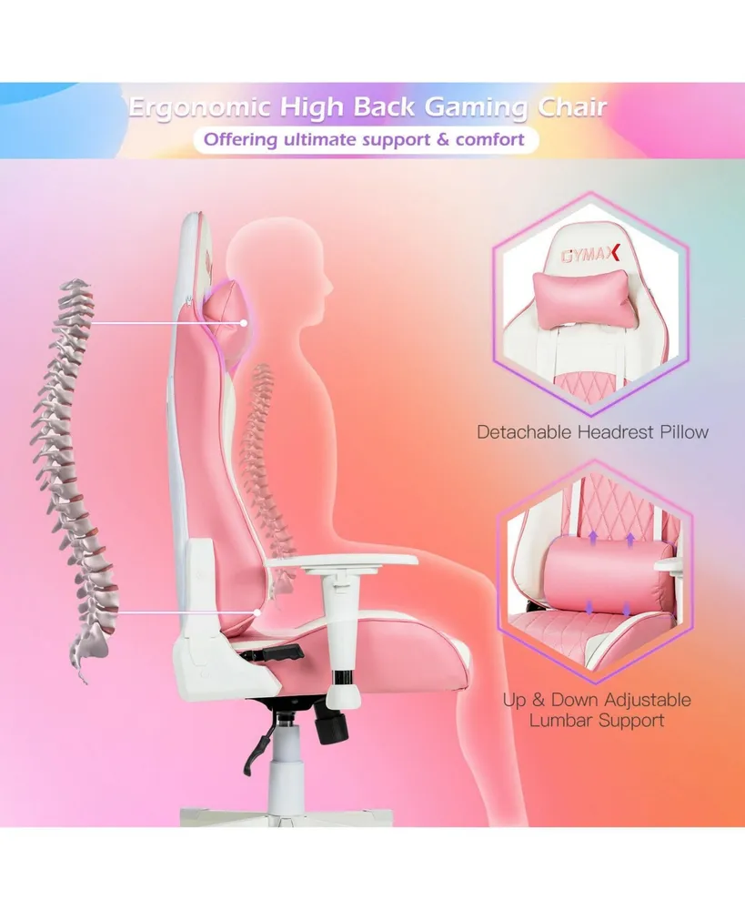 Ergonomic High Back Computer Desk Chair with Headrest and Lumbar Support-Pink