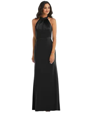 Womens High-Neck Open-Back Maxi Dress with Scarf Tie