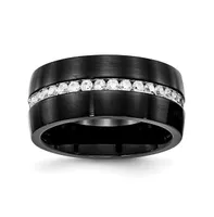 Chisel Stainless Steel Brushed Black Ip-plated Cz 10mm Band Ring