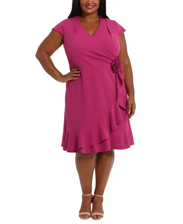 London Times Plus Size Printed Ruffled Faux-Wrap Dress - Macy's