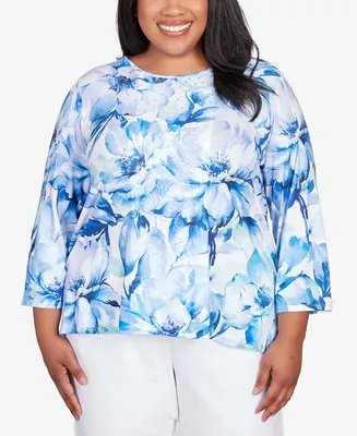 Alfred Dunner Plus Classic Watercolor Floral Lace Paneled Top