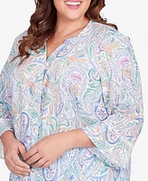 Alfred Dunner Plus Size Classic Pastels Paisley Flutter Sleeve Button Front Top