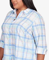 Alfred Dunner Plus Size Classic Neutrals Plaid Button Down Top