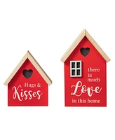 Glitzhome Lighted Valentine's Wooden House-Shaped Table Decor, Set of 2