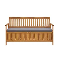 Patio Storage Bench with Cushion 58.3" Solid Acacia Wood