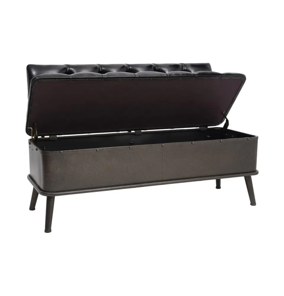 Storage Bench with Backrest 43.3" Black Faux Leather
