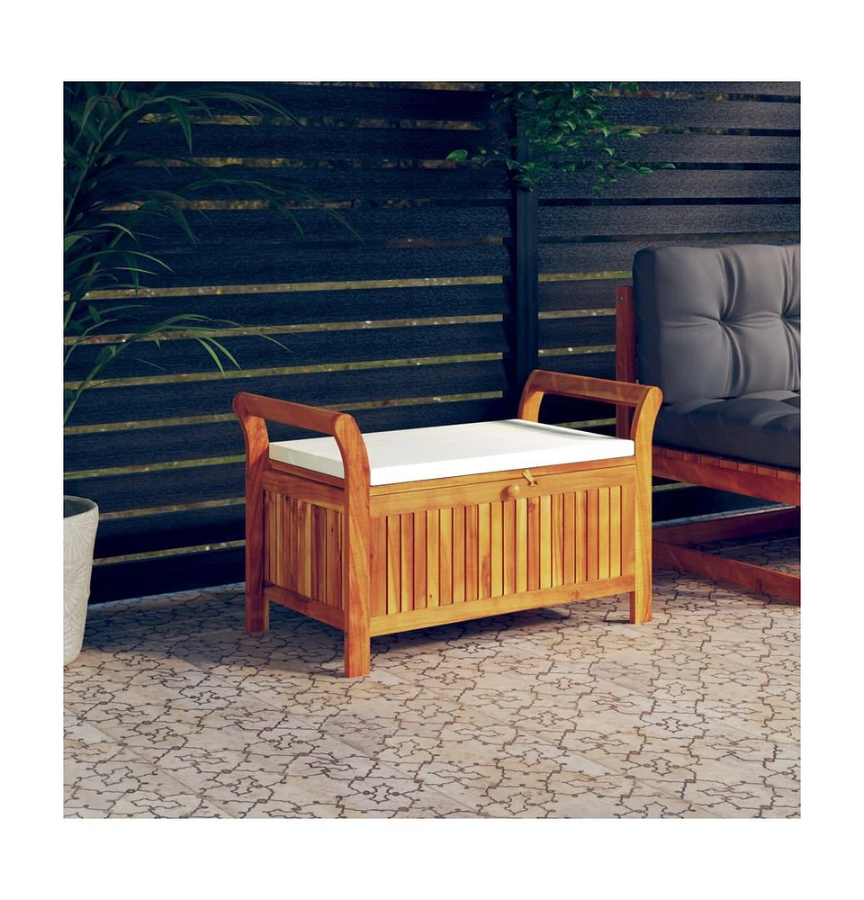 Patio Storage Bench with Cushion 35.8" Solid Wood Acacia