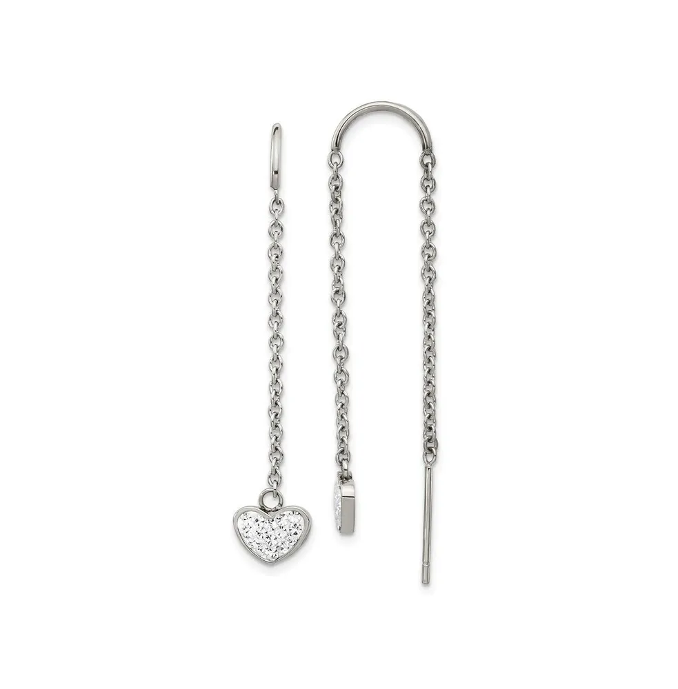 Chisel Stainless Steel Polished Crystal Heart Threader Earrings