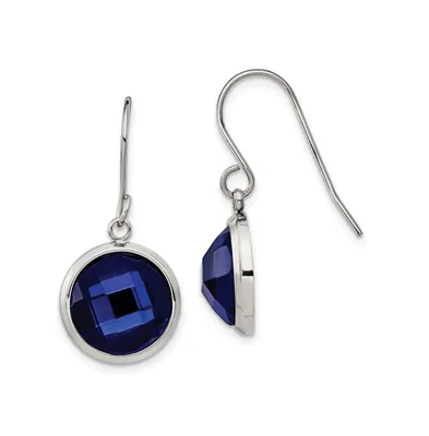 Chisel Stainless Steel Polished Blue Glass Dangle Earrings