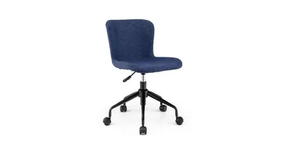 Mid Back Armless Office Chair Adjustable Swivel Linen Task Chair-Blue