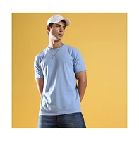 Campus Sutra Men's Pastel Blue Basic Regular Fit T-Shirt