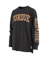 Women's Pressbox Heathered Black Purdue Boilermakers Two-Hit Canyon Long Sleeve T-shirt