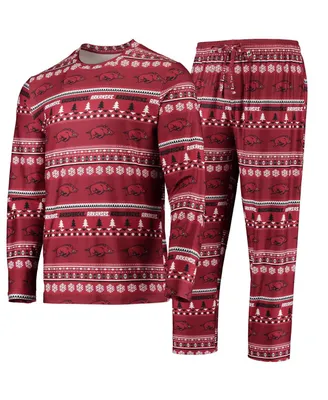 Men's Concepts Sport Cardinal Arkansas Razorbacks Ugly Sweater Long Sleeve T-shirt and Pants Sleep Set
