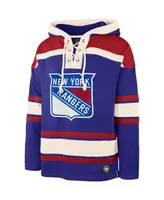 Men's '47 Brand Mika Zibanejad Blue New York Rangers Player Name and Number Lacer Pullover Hoodie