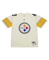 Men's Mitchell & Ness Troy Polamalu Cream Pittsburgh Steelers Chainstitch Legacy Jersey